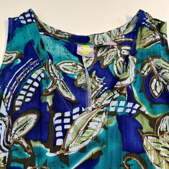 CM Shapes Womans Floral Jumpsuit Size 0X Rayon Hawaiian Sleeveless Blue Green - Picture 5 of 9